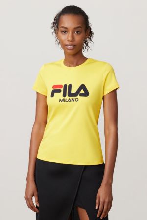 FILA Milano Sleeve Tee Shirts Yellow,Womens Clothing | CA.FQGCJM157